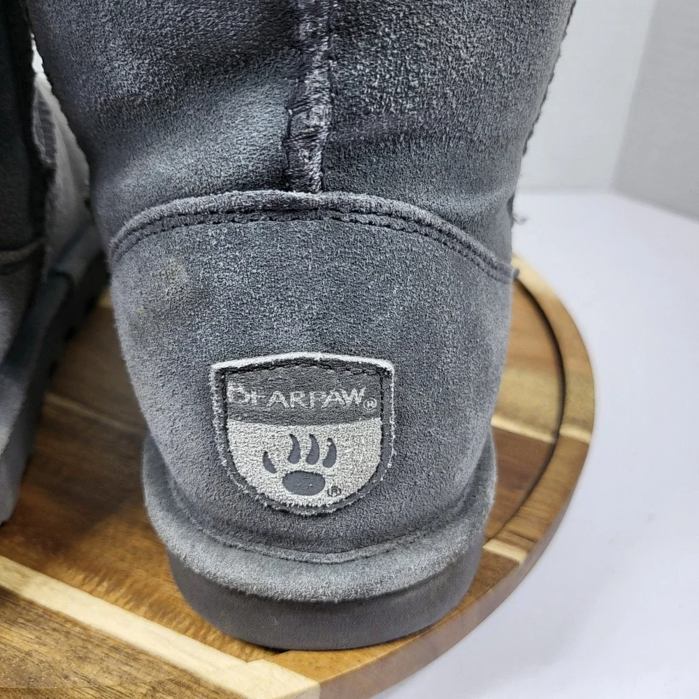 Bearpaw Women's Elle Tall‎ Wide Calf Suede Sheepskin Boots Charcoal Grey Size 8